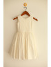 Ivory Cotton Ruffle Decorated Knee Length Flower Girl Dress